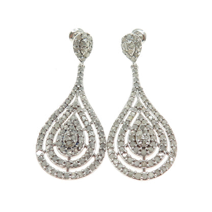 925 Sterling Silver Real Round-Cut Diamond Teardrop Dangling Earrings