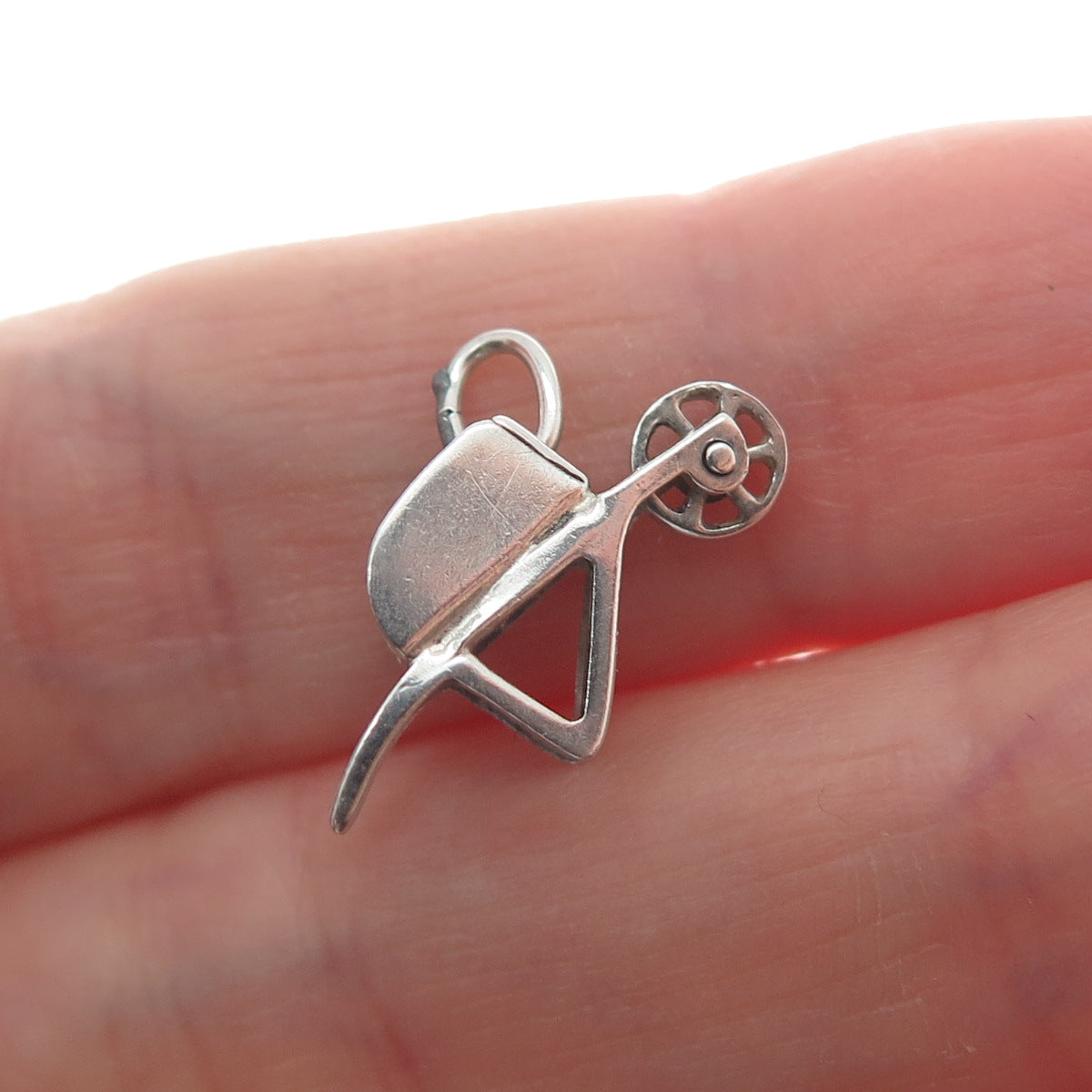 925 Sterling Silver Antique Wheelbarrow Gardening Minimalist 3D Charm Pendant