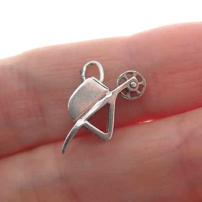 925 Sterling Silver Antique Wheelbarrow Gardening Minimalist 3D Charm Pendant