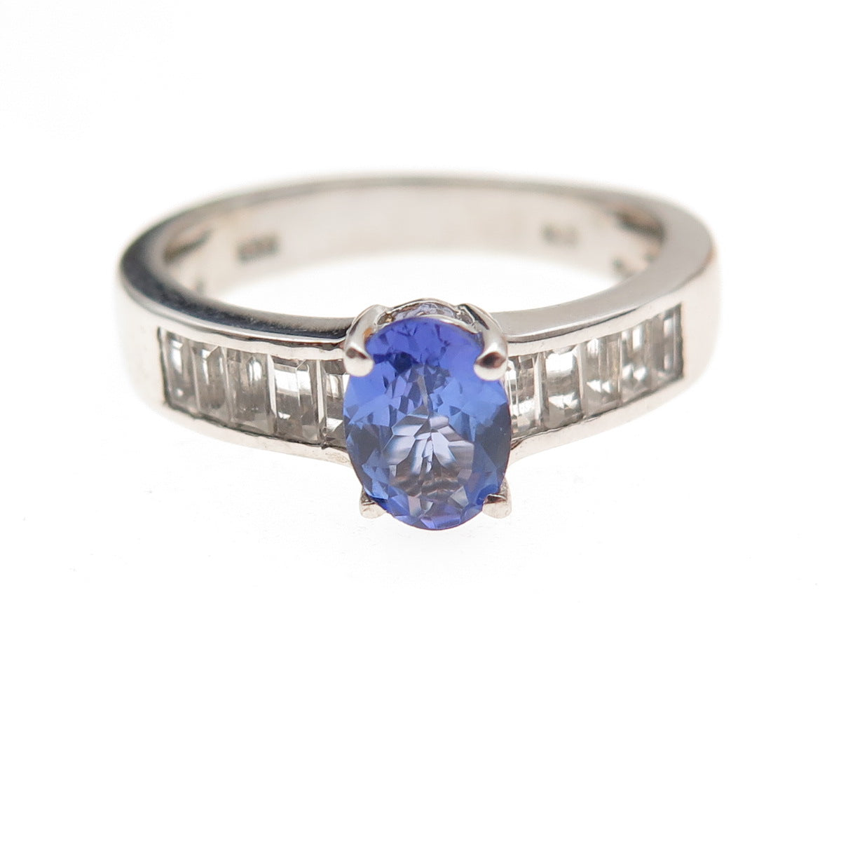 Chuck Clemency 925 Sterling Silver Real Tanzanite & White Topaz Ring Size 8.25