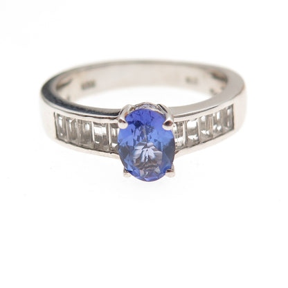 Chuck Clemency 925 Sterling Silver Real Tanzanite & White Topaz Ring Size 8.25