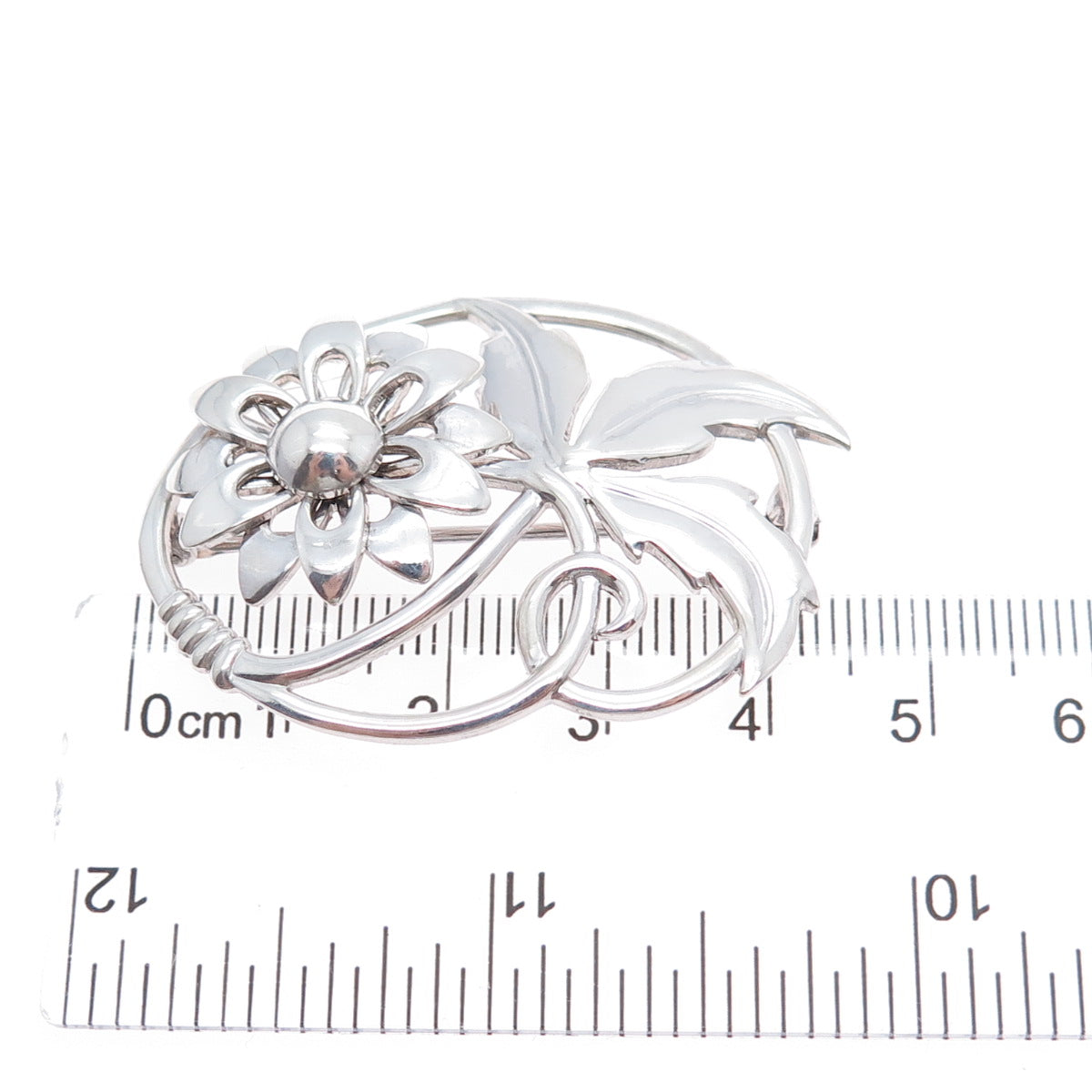 W. E. RICHARDS 925 Sterling Silver Vintage Flower Oxidized Pin Brooch