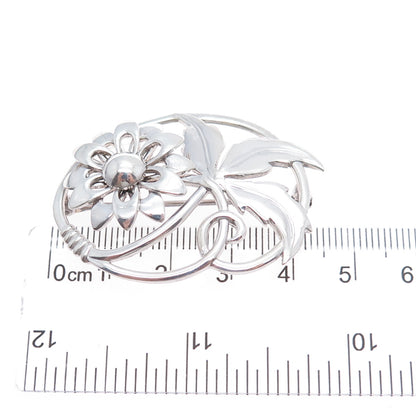W. E. RICHARDS 925 Sterling Silver Vintage Flower Oxidized Pin Brooch