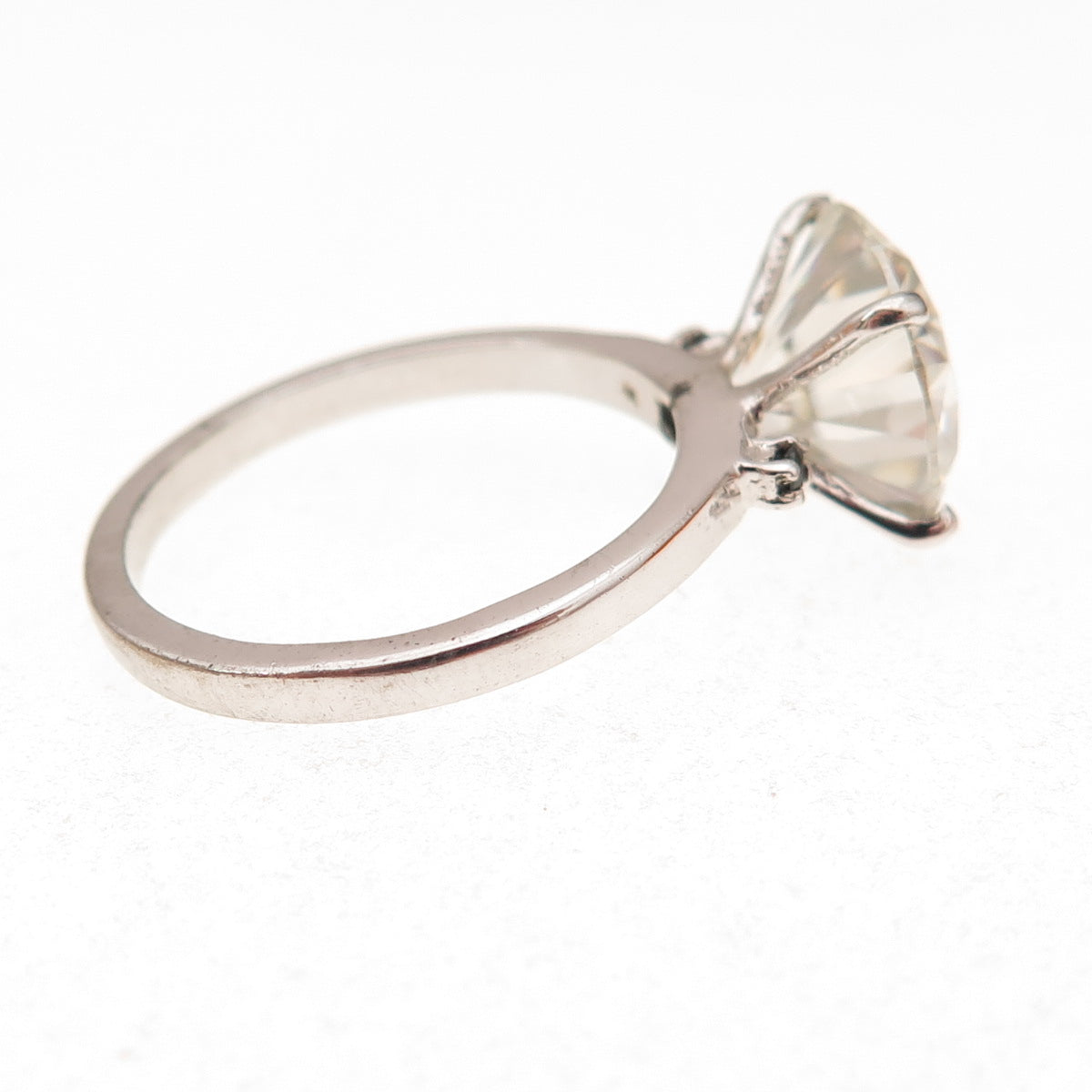 925 Sterling Silver Vintage Real Round-Cut Moissanite Engagement Ring Size 7