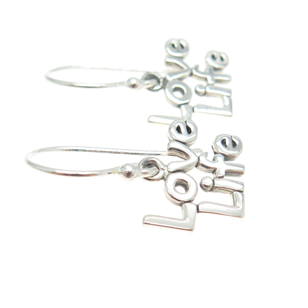 925 Sterling Silver "LOVE LIFE" Dangling Earrings