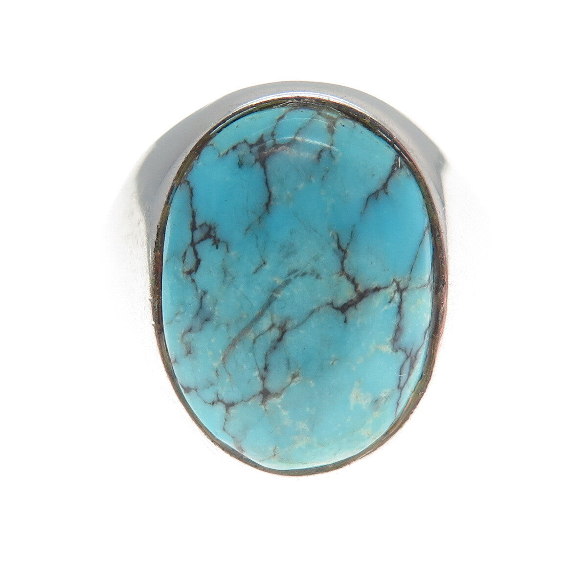 UNCAS 925 Sterling Silver Antique Art Deco Real Cabochon Turquoise Ring Size 11