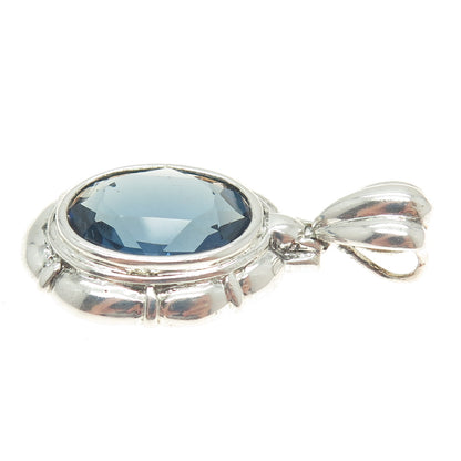 925 Sterling Silver Vintage Blue Oval-Cut Shaped C Z Pendant