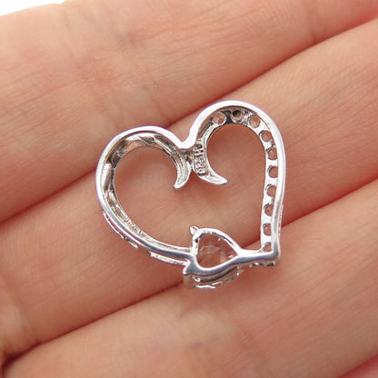 925 Sterling Silver Real White Topaz Heart Mini Slide Charm Pendant