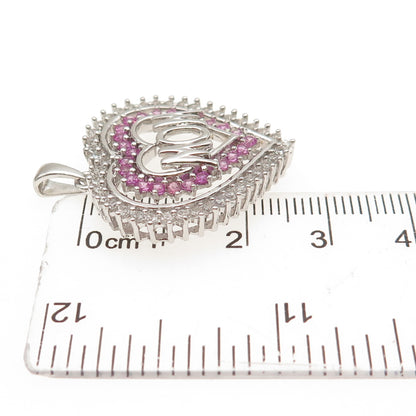 JANE SEYMOUR Sterling Silver Real Pink Sapphire & White Topaz Mom Heart Pendant