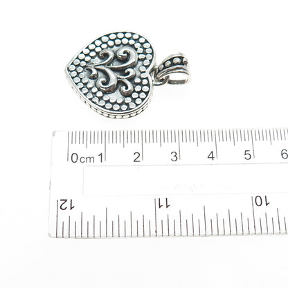 KEN CRAFTS 925 Sterling Silver Vintage Floral Heart Oxidized Charm Pendant