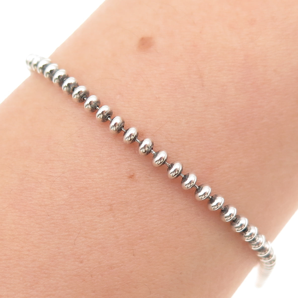925 Sterling Silver Vintage Beaded Link Bracelet 7.25"