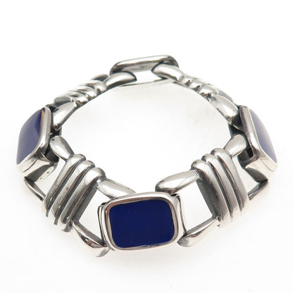 925 Sterling Silver Vintage Italy Real Lapis Heavy 76.4g Anchor Link Bracelet 7"