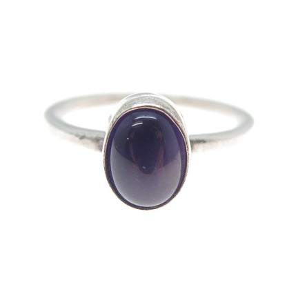SHUBE 925 Sterling Silver Vintage Real Cabochon Amethyst Oxidized Ring Size 7