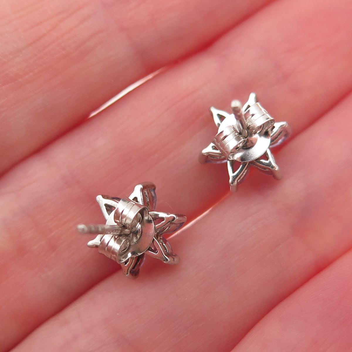 Chuck Clemency Sterling Silver Real Marquise-Cut Tanzanite Floral Stud Earrings