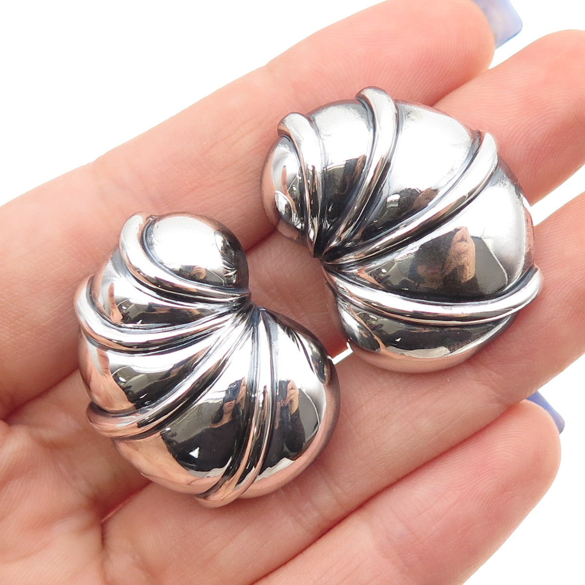 CHARLES KRYPELL 925 Sterling Silver Vintage Modernist Oxidized Clip On Earrings