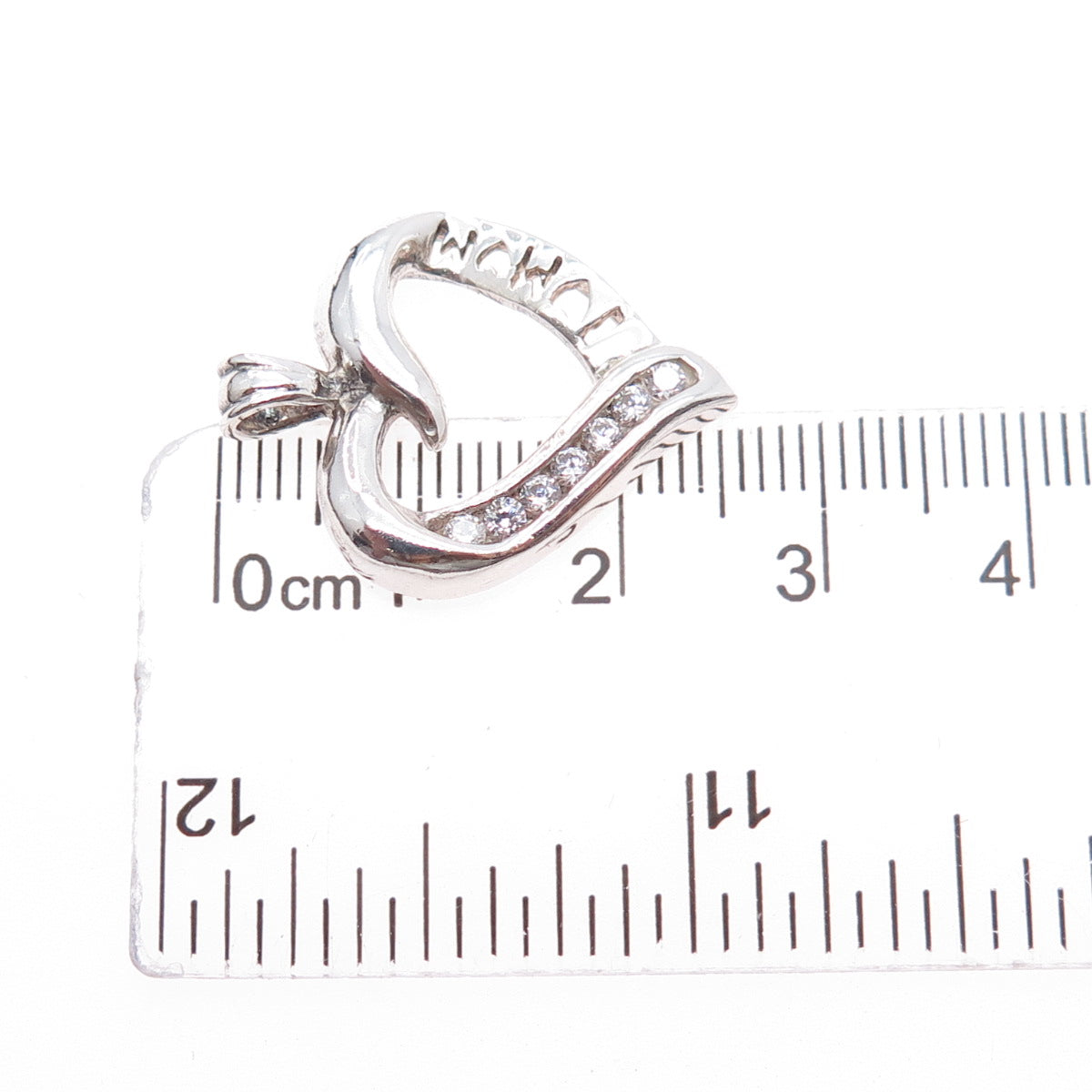 925 Sterling Silver Round-Cut C Z Mom Heart Charm Pendant