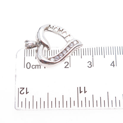 925 Sterling Silver Round-Cut C Z Mom Heart Charm Pendant