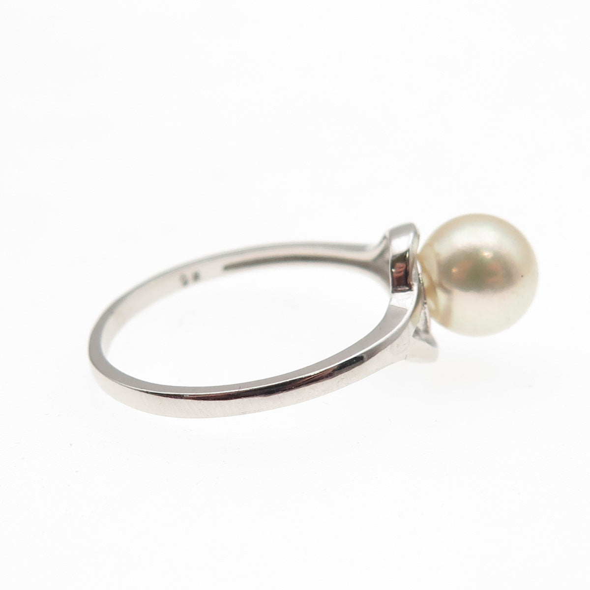 925 Sterling Silver Real Pearl Bypass Ring Size 9