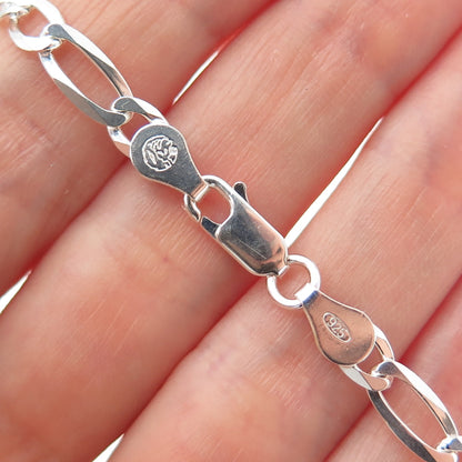 925 Sterling Silver Vintage Italy Figaro Link Bracelet 8"