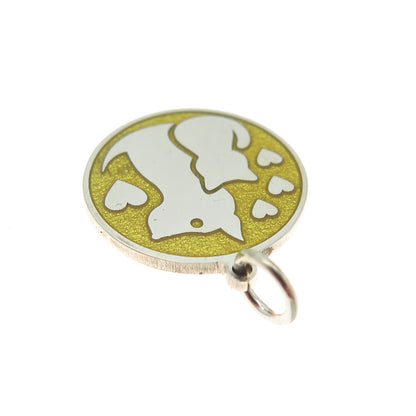 925 Sterling Silver Yellow Enamel Dog & Cat Friendship Minimalist Charm Pendant