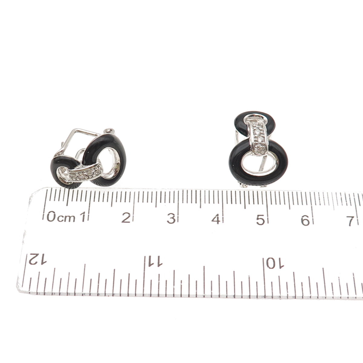 Belle Etoile 925 Sterling Silver Enamel & C Z Omega Back Earrings