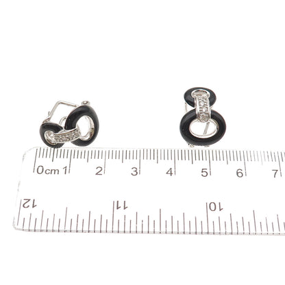 Belle Etoile 925 Sterling Silver Enamel & C Z Omega Back Earrings