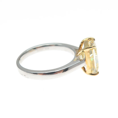 DSMK 925 Sterling Silver 2-Tone Radiant-Cut Canary C Z Ring Size 6
