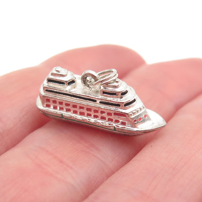 JEZLAINE 925 Sterling Silver Vintage Enamel Cruise Ship 3D Mini Charm Pendant