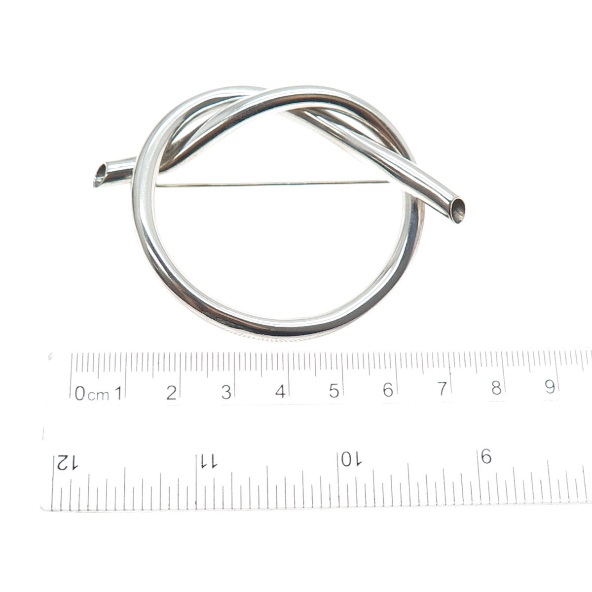 925 Sterling Silver Vintage Modernist Heart Knot Hollow Pin Brooch