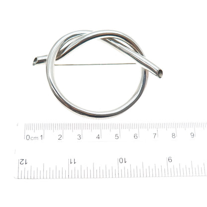 925 Sterling Silver Vintage Modernist Heart Knot Hollow Pin Brooch