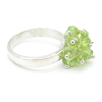 925 Sterling Silver Vintage Real Peridot Bead Charm Ring Size 9.25