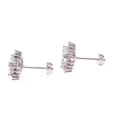 925 Sterling Silver Radiant & Round-Cut C Z Stud Earrings