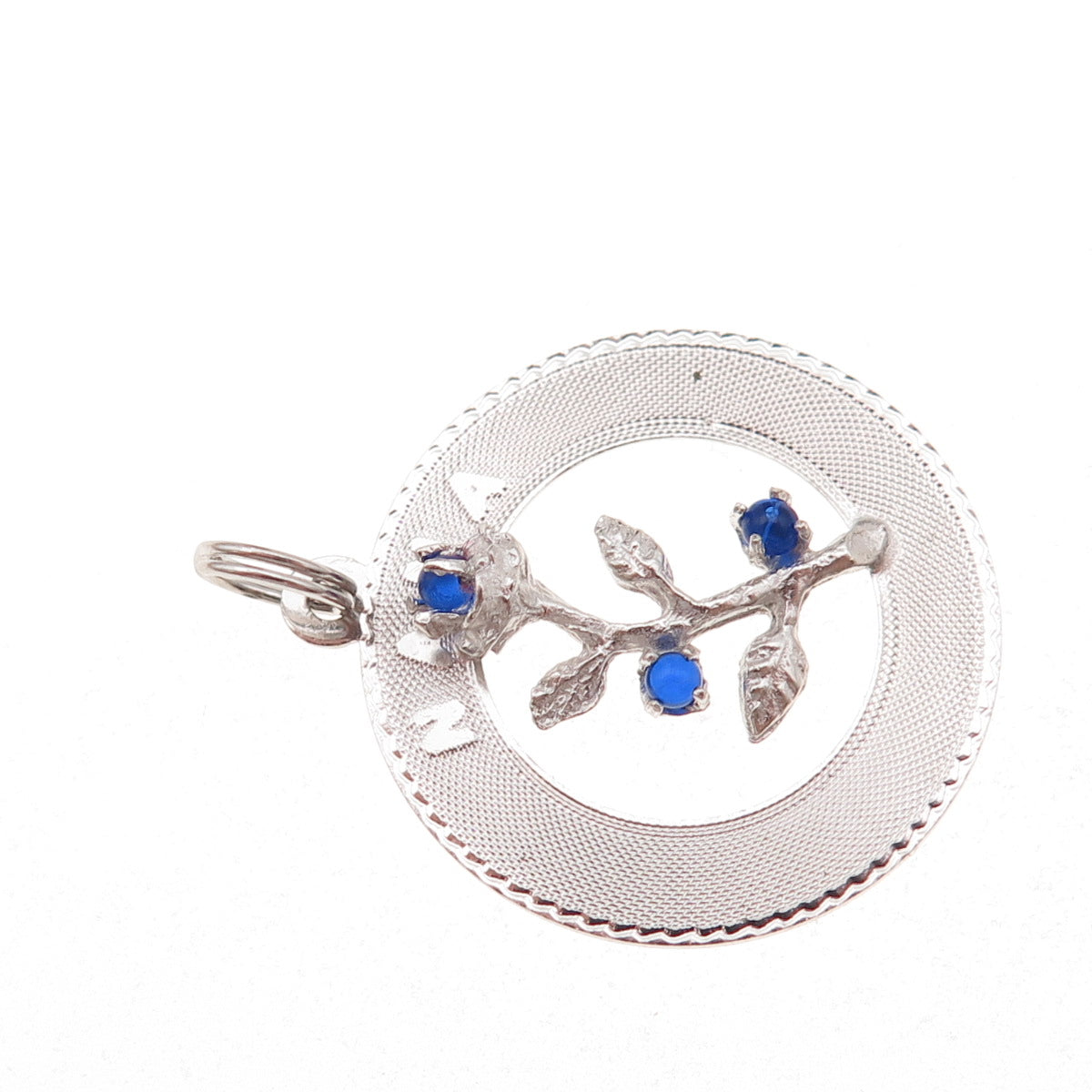 Mark Mercy 925 Sterling Silver Vintage Blue Rhinestone Nana Flower Charm Pendant