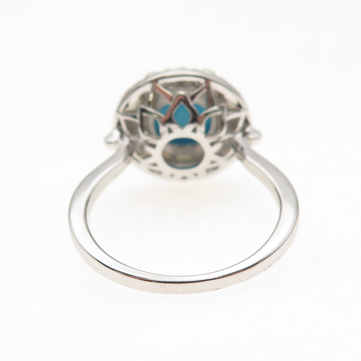925 Sterling Silver Real Sleeping Beauty Turquoise & Pearl Ring Size 8.25