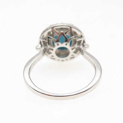 925 Sterling Silver Real Sleeping Beauty Turquoise & Pearl Ring Size 8.25