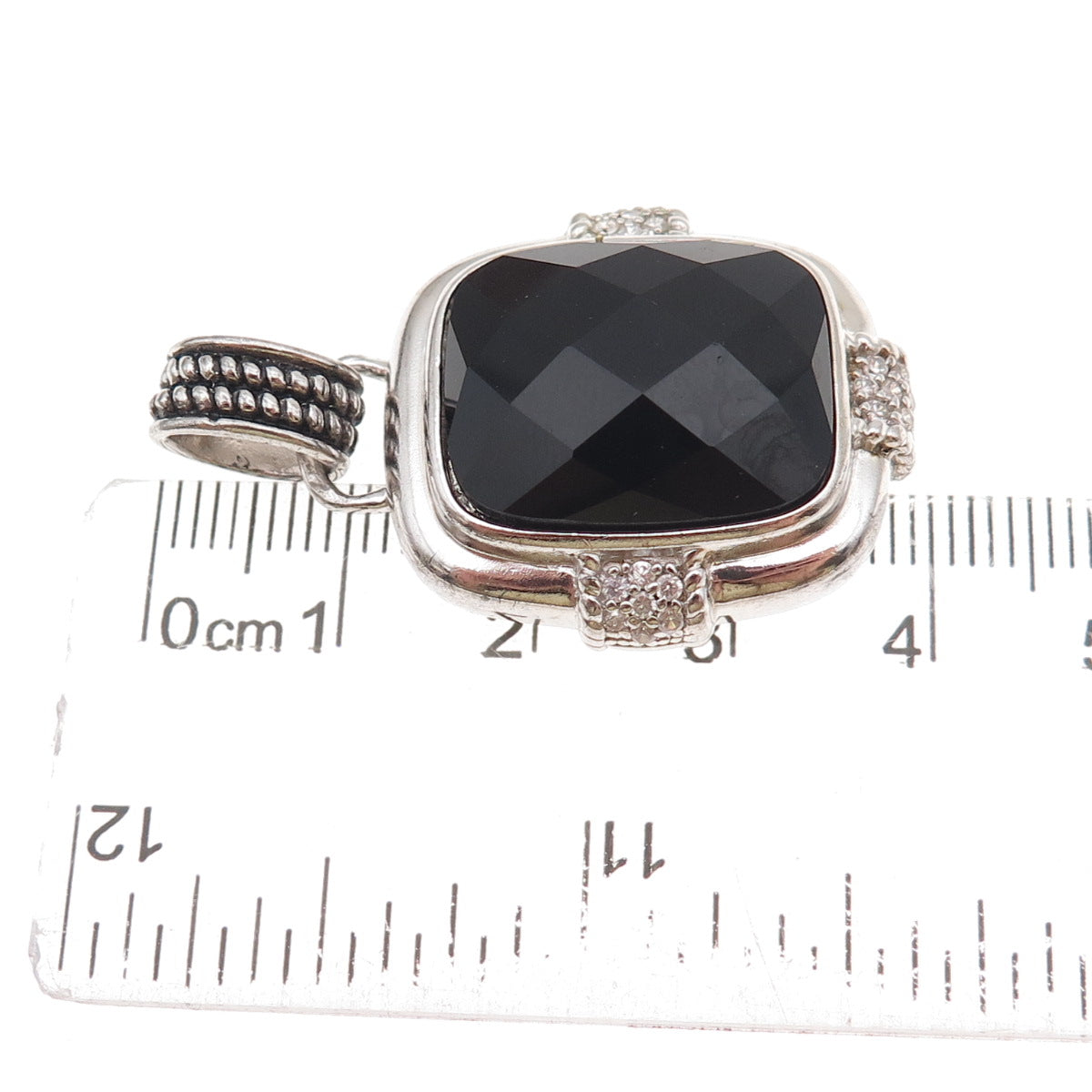 925 Sterling Silver Real Black Onyx & C Z Charm Pendant