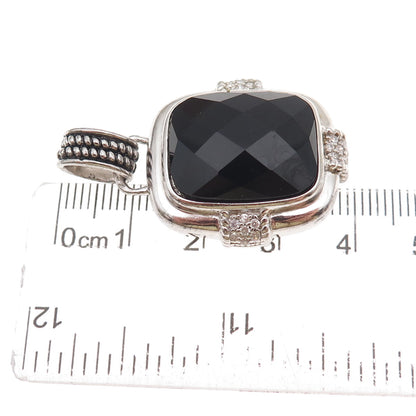 925 Sterling Silver Real Black Onyx & C Z Charm Pendant