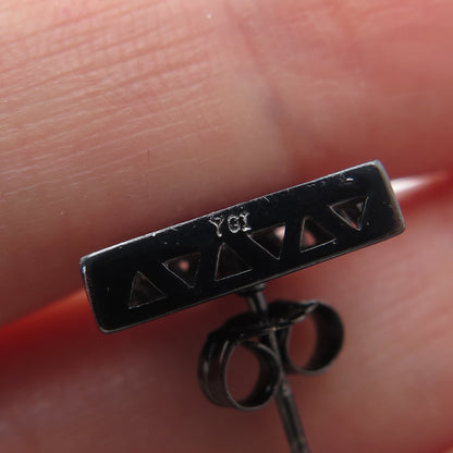 925 Sterling Silver Black Rhodium Round-Cut C Z Triangle Stud Earrings