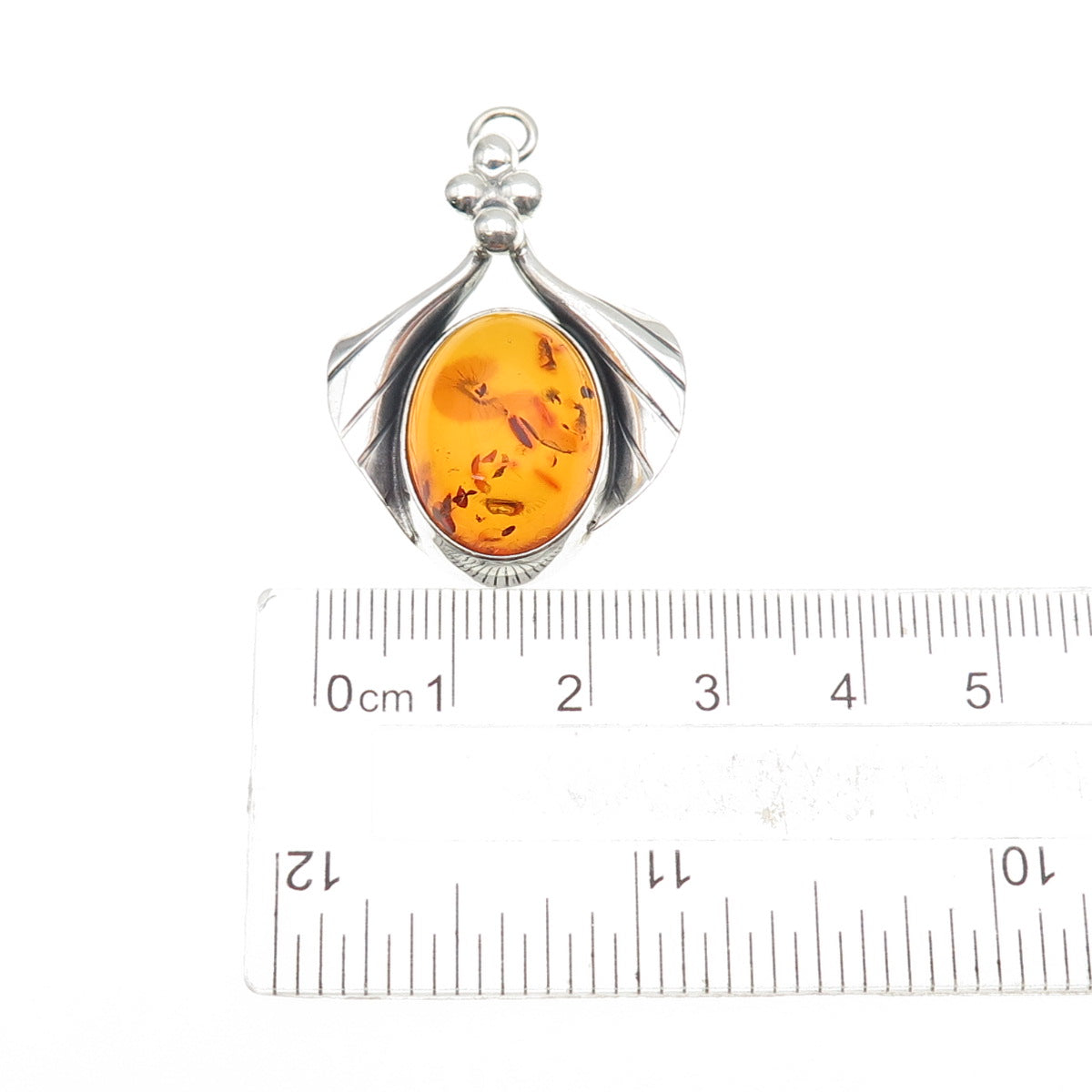 VALERIO V-8 Sterling Silver Vintage Poland Real Amber Modernist Charm Pendant