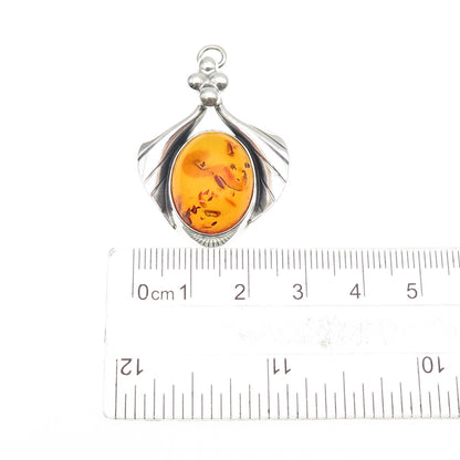 VALERIO V-8 Sterling Silver Vintage Poland Real Amber Modernist Charm Pendant