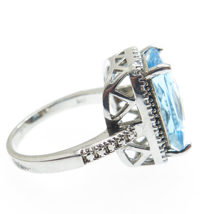 925 Sterling Silver Real Blue & White Topaz Ring Size 7