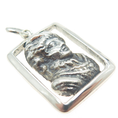 925 Sterling Silver Vintage Victorian Lady Oxidized Pendant