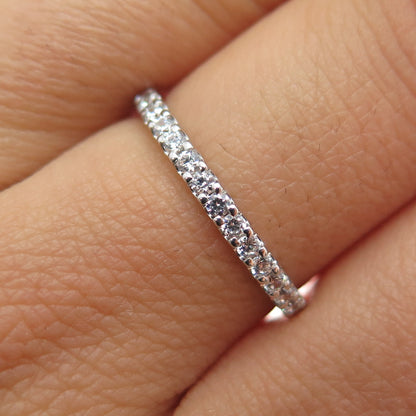 925 Sterling Silver Round-Cut C Z Half Eternity Stackable Band Ring Size 7