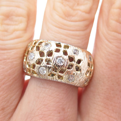 925 Sterling Silver 2-Tone Vintage Round-Cut C Z Flower Band Ring Size 7