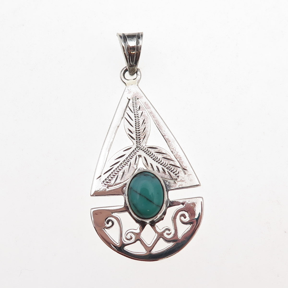 925 Sterling Silver Vintage Real Turquoise Floral Teardrop Charm Pendant