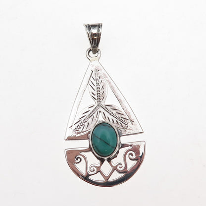 925 Sterling Silver Vintage Real Turquoise Floral Teardrop Charm Pendant