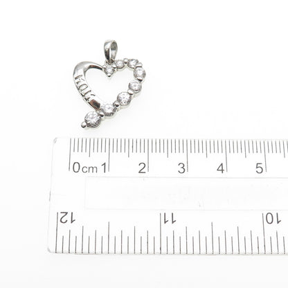 925 Sterling Silver Graduated Round-Cut C Z Mom Heart Charm Pendant