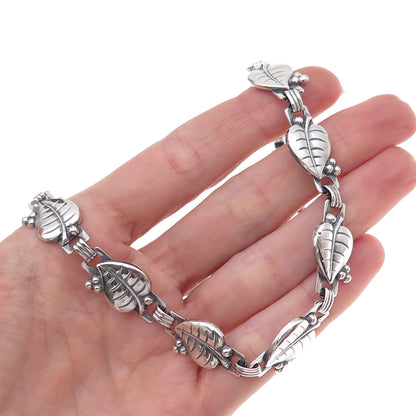 925 Sterling Silver Antique Art Deco Oxidized Floral Leaf Chain Necklace 14"