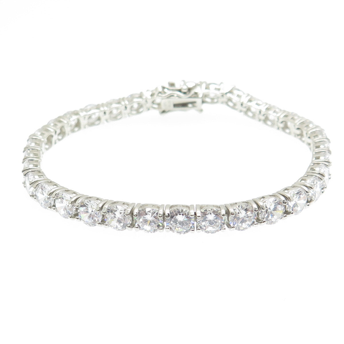925 Sterling Silver Round-Cut Shaped C Z Sparkle Tennis Link Bracelet 6.75"