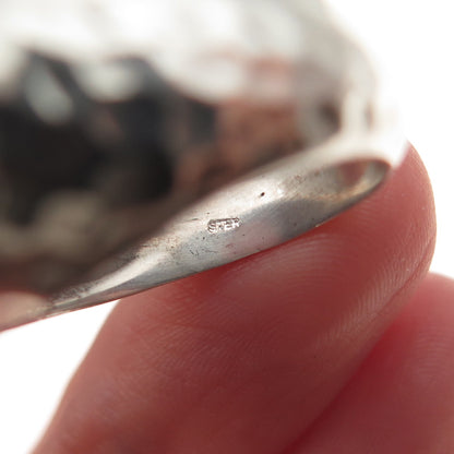 925 Sterling Silver Vintage Real Rhodochrosite Modernist Hammered Ring Size 8.25